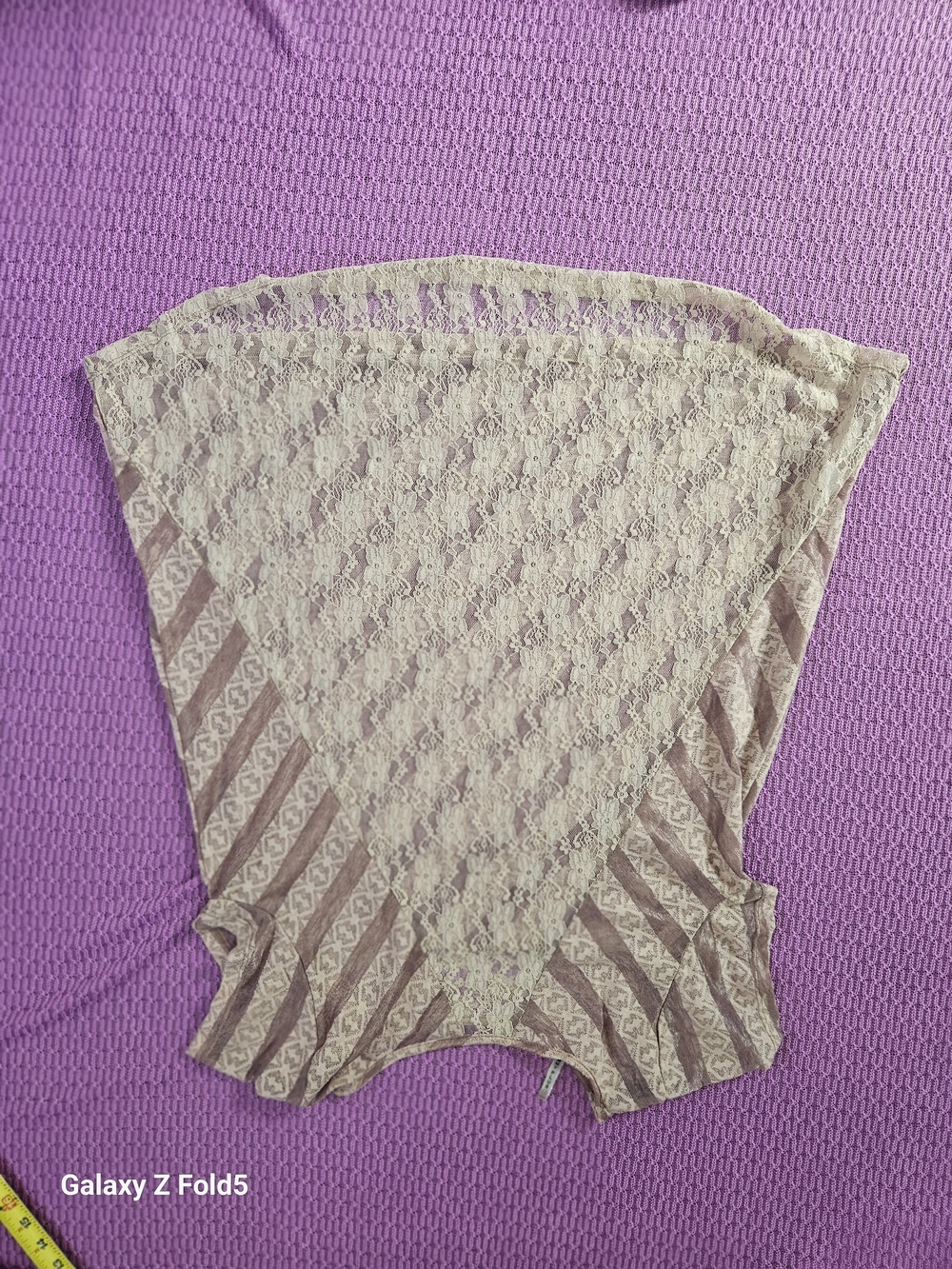 Plus Lace-Yoke Diagonal Stripe Tunic Top - Lavender - Picture 3 of 9
